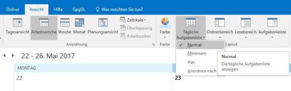 Auch Outlook-Tasks lassen sich im Kalender anzeigen.