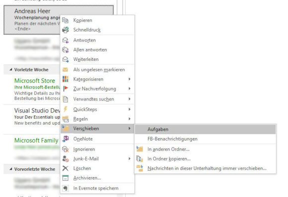 E-Mails kann Outlook direkt in Aufgaben umwandeln.
