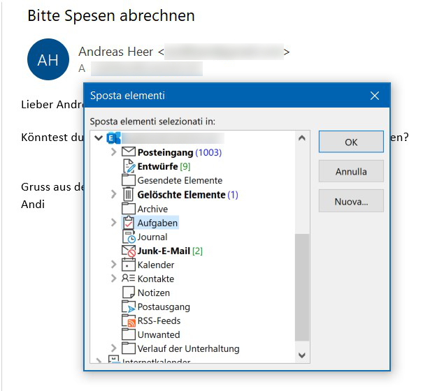 Outlook: mail attività