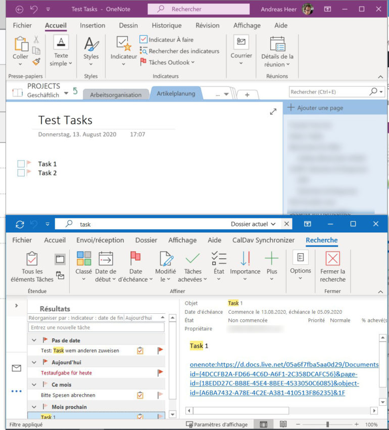 Outlook: Lier des tâches avec OneNote.