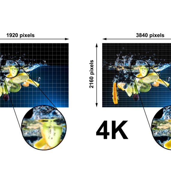 Bild zeigt den Unterschied zwischen 4K und HD. Links ist Kiwi unscharf (HD) rechts scharf (4K).