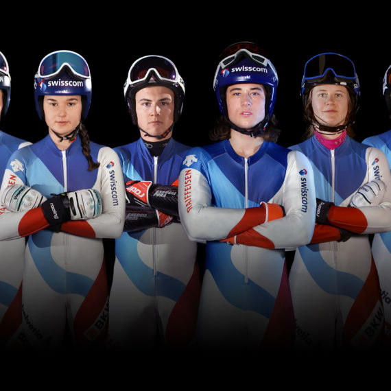 Morgen sind wir Champions - Ski alpin v.l. Alexis Monney, Alessia Bösch, Gaël Zulauf, Alexis Monney, Nick Spörri, Julie Trummer, Aline Höpli
