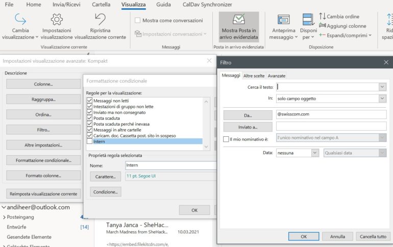 Utilizzando la formattazione condizionale è possibile evidenziare con vari colori le e-mail presenti nella casella di posta in arrivo di Outlook.