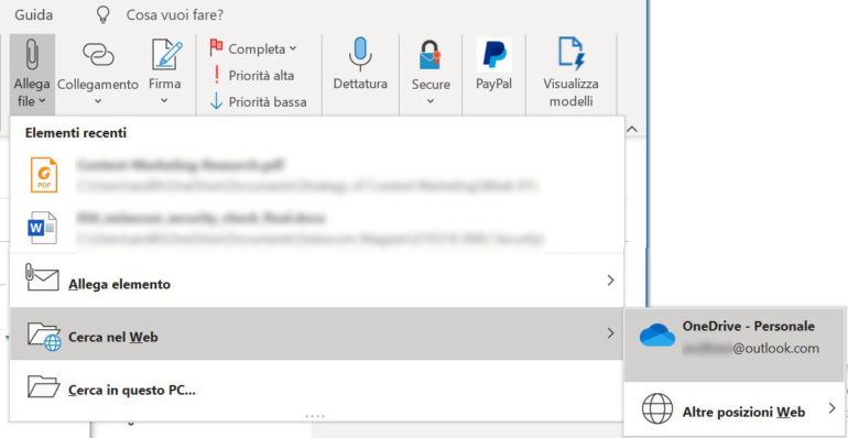 Su Outlook, potete ridurre sensibilmente la dimensione delle e-mail inviando i vostri file come link.