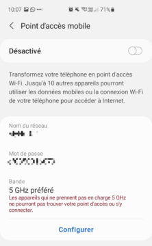 Android: configurer un point d'accès mobile